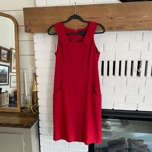 Pink Tartan Red Sleeveless Size 6 Midi Shift Dress with Collar & Pockets